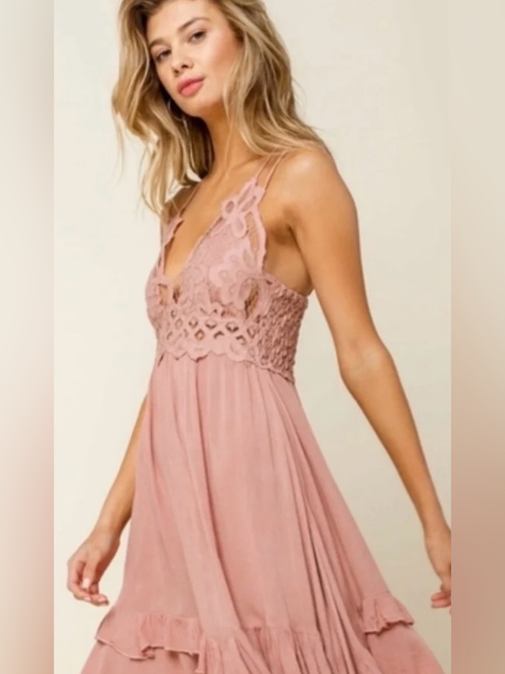 Free People Adella Slip Dress Dusty Rose Crochet Lace Mini Dress
